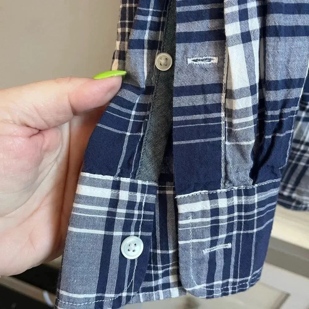 Tailored J. Crew Blue Light Wright Plaid Button Down Shirt sz S EUC